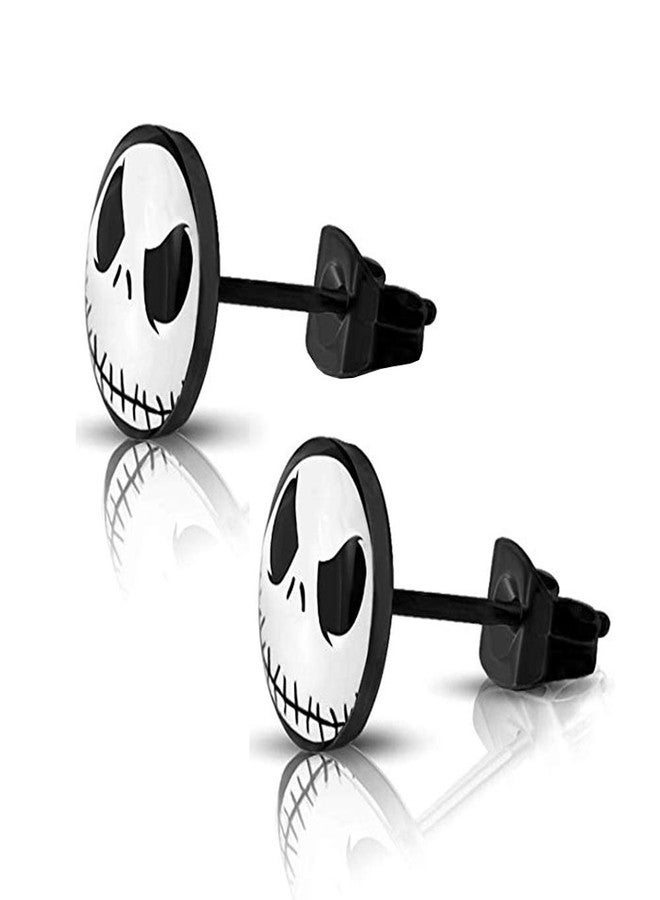 SIISPRI YZstyle 316L Surgical Stainless Steel Jack Skellington Round Circle Button Stud Post Earrings(10 mm) (BlackER0025) - Image 1